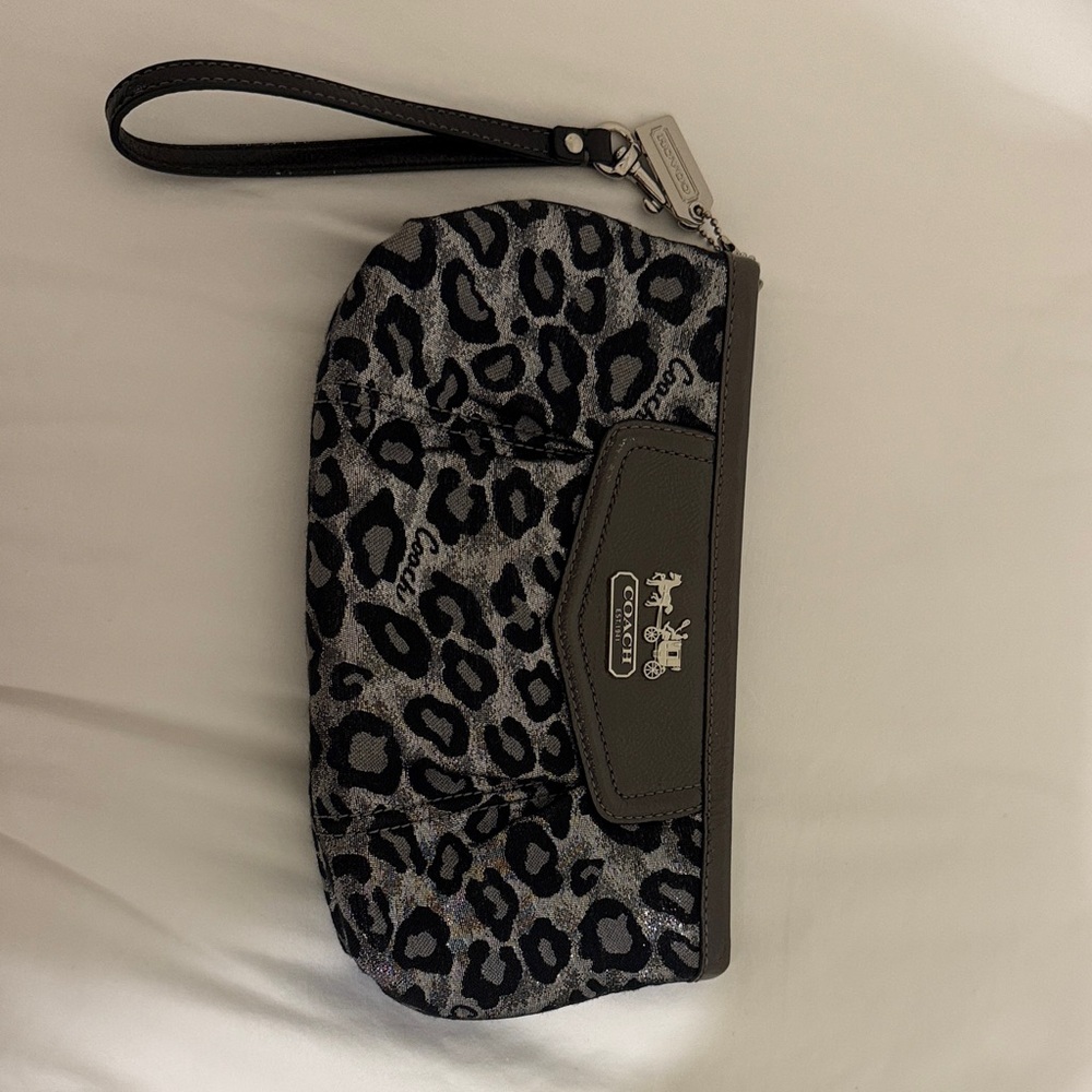 Coach Black and Gray Animal Print Wristlet